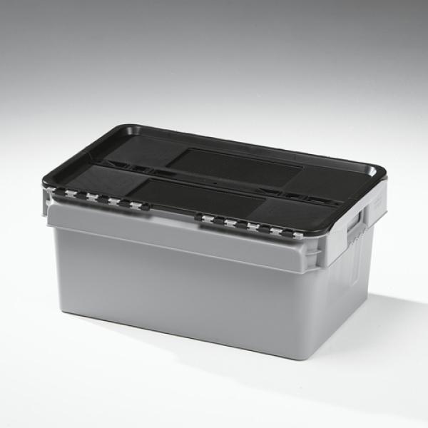 45 Liter Kiste grau, Deckel schwarz